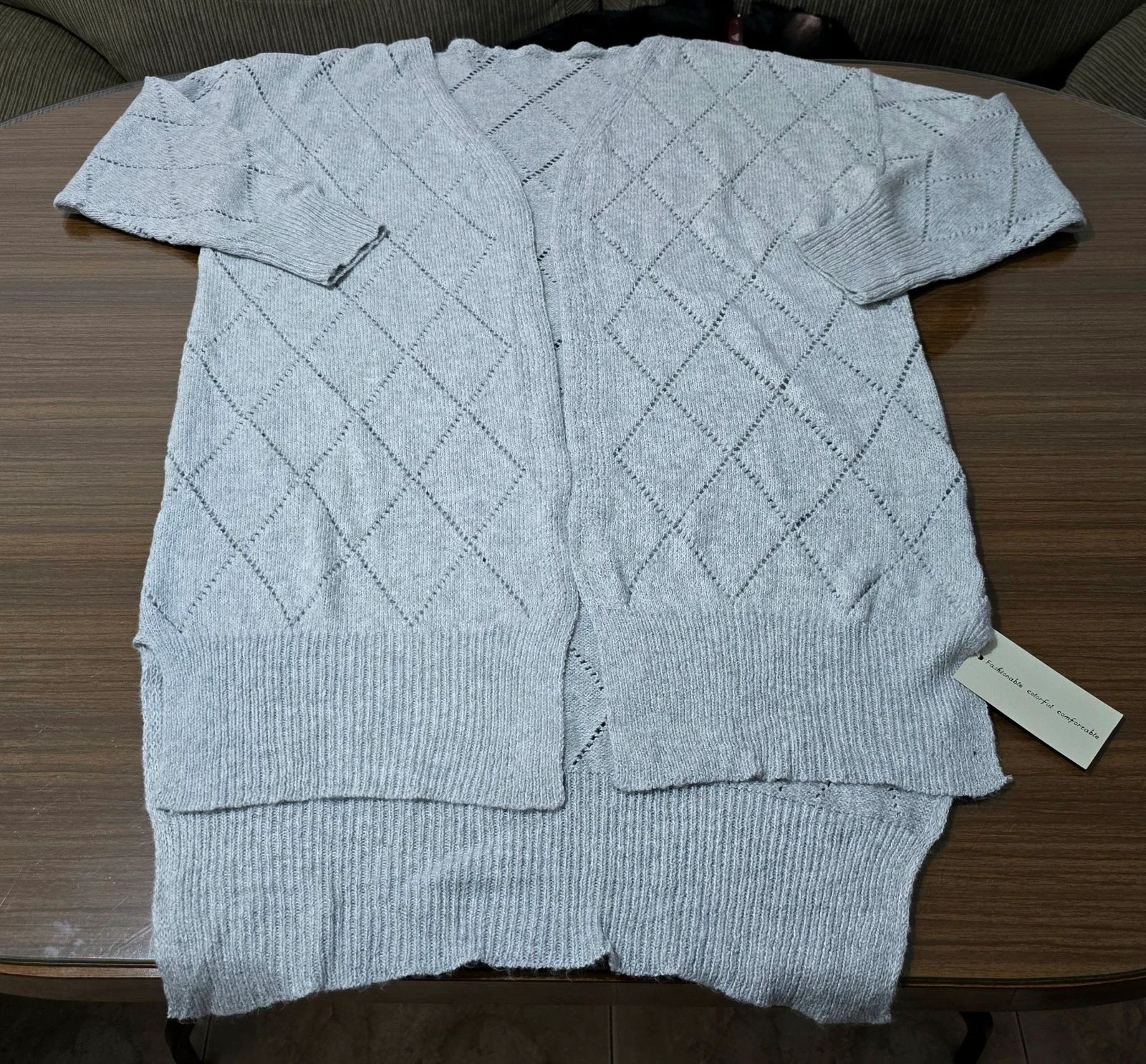 Rebeca/Cardigan gris largo calado – photo 2